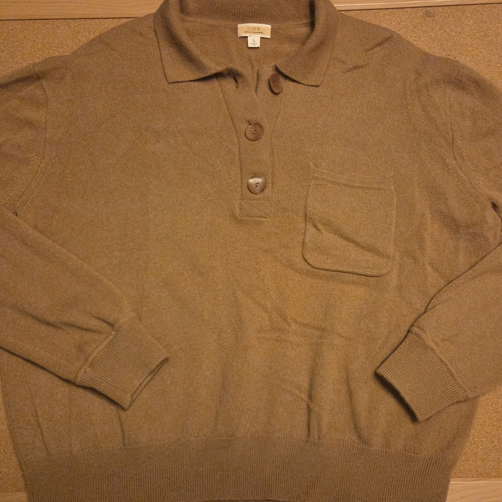 J. Crew Tan Cashmere Polo Sweater